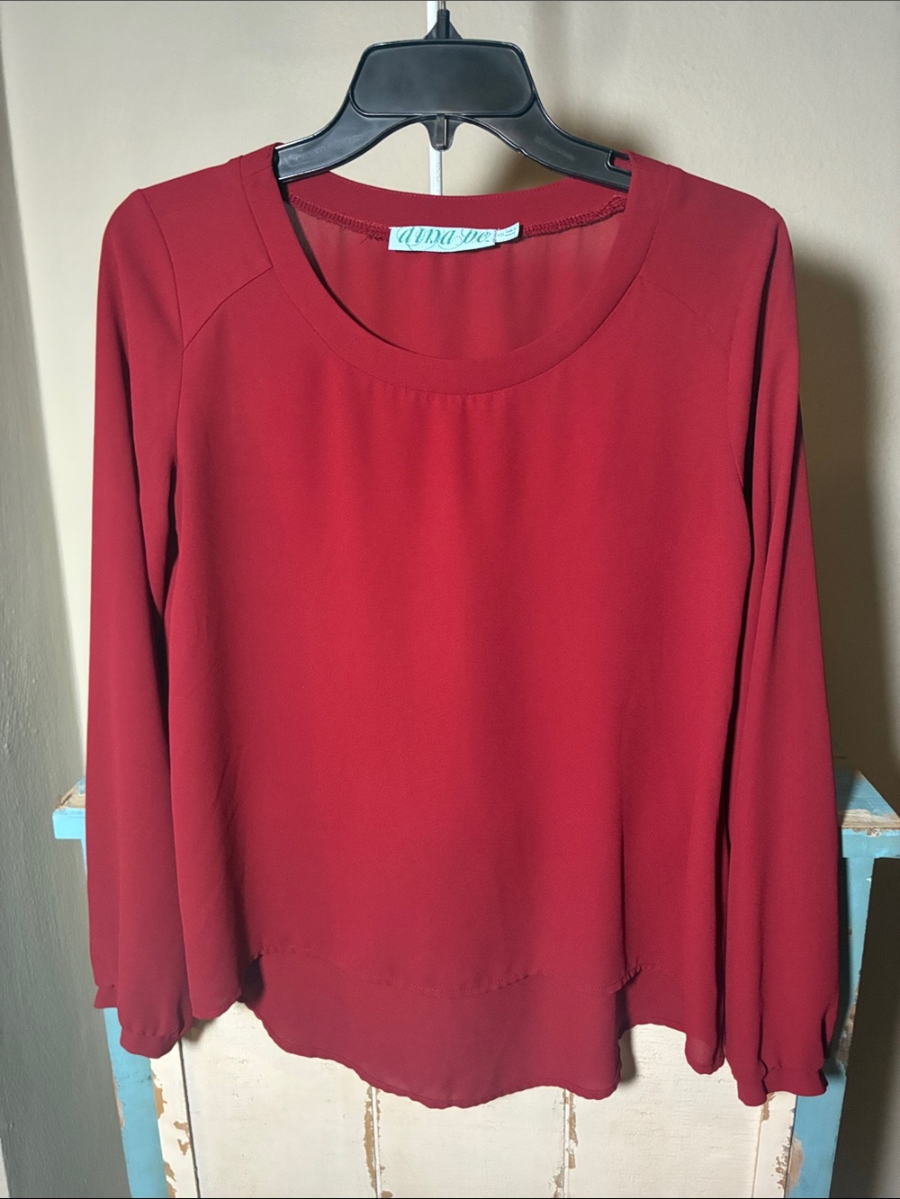 Amanda & Chelsea Deep Wine Red Long-Sleeve Blouse
